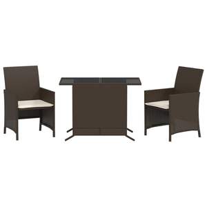 Set da bistrot in Poly Rattan marrone 3 pezzi con cuscini Set da giardino - Product Image 2