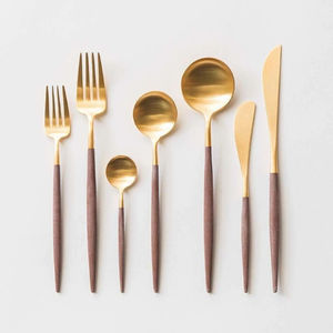 Great Quality Stainless Steel Cutlery With Teak Wood Handle Modern Designer <b>Flatware</b> Dinnerware Stylish Home Use Factory Price - Product Image 2