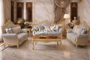 Juego de Sillones para Sala de Estar Estilo Francés, Compre un Sofá Tallado en Oro Antiguo de Lujo con Mesa de Centro, Muebles de Sala de Estar Premium - Product Image 3