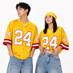 Maillot de football américain unisexe, coupe ample, col en V, manches courtes, haut athlétique classique, fournisseur en gros OEM - Product Image 1