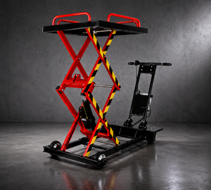 Plateforme élévatrice à ciseaux industrielle Tayo ETC300 rouge et noire avec panneau de commande électrique et guidon, capacité de 3 tonnes, hauteur de levage > 72,8 pouces - Product Image 1
