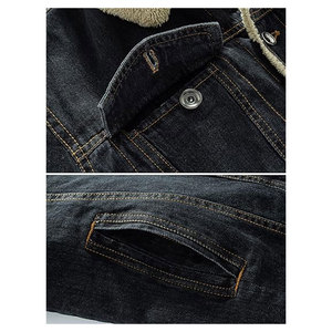 Men's Plus Size Cotton Warm Sherpa <b>Lined</b> Denim <b>Jacket</b> with <b>Fur</b> Collar Button Down Quilted Casual Classy Winter Jeans Coat - Product Image 6
