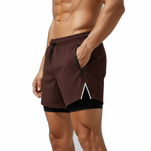 Men's Running <b>Shorts</b> 2 in 1 <b>Compression</b> Inner Tight Reflective Detail Zip Pocket Lightweight OEM Wholesale Supplier - Product Image 3