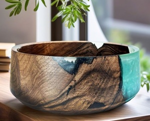 Cuenco de resina epoxi y madera de alta gama con base de madera artesanal y detalles artísticos en resina para cocinas modernas - Product Image 4