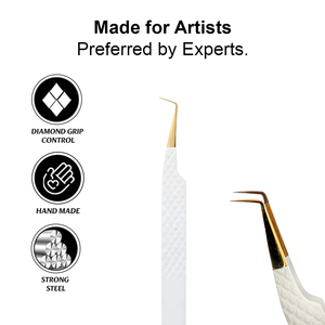 Pinzas de Fibra de Plasma Doradas para Extensión de Pestañas, Pinzas para Pestañas con Logotipo Personalizado, Juego de Pinzas con Mango Antideslizante de Bahasa Pro - Product Image 4