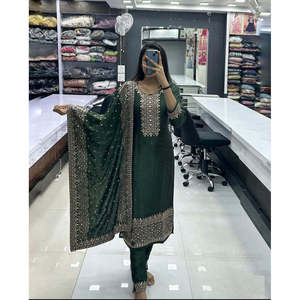 Elegant Simple Style Beautiful Party Wear Top with Dupatta <b>Set</b> in Chiffon with Embroidery Sheath Silhouette <b>Square</b> Collar - Product Image 4