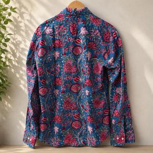 Blusa Tejida con Estampado Floral, Cuello Halter, Manga Larga, Casual, Primavera Verano, Corte Regular, Azul Rosa - Product Image 2