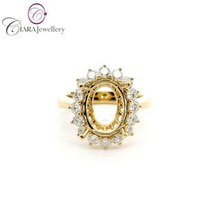 แหวนเพชรธรรมชาติ18K AU750สีขาว/สีเหลืองทองสองโทนสีขนาด12X9มม. แหวนหมั้นแต่งงานสไตล์คลาสสิก - Product Image 5