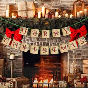 Striscioni Vintage per Feste di Natale, Decorazioni Natalizie Nostalgiche Tradizionali in Stile Vittoriano, Insegna 'Buon Natale' - Product Image 1