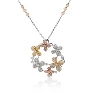 Pendentif fleur avec diamant rond taille brillant micro-pavé en alliage de moissanite + argent 925, cadeau romantique unisexe - Product Image 1