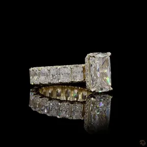 Radiant Cut Diamond Engagement Ring in White Gold with Emerald Cut Side Stones Luxury Three <b>Stone</b> Bridal Ring for Elegent Women - Product Image 2