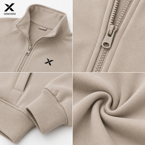 Sudadera con cremallera para mujer, de media cremallera, color liso, estilo casual, cuello alto, manga larga, estilo otoñal, transpirable, de punto, OEM - Product Image 3