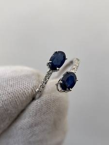 Anillo de dos piedras de zafiro azul, anillo de compromiso y aniversario de zafiro azul real para mujer, joyería. - Product Image 4