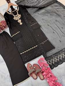 Ensemble Palazzo en Georgette avec Broderie de Luxe et Dupatta de Créateur – Édition Export Internationale - Product Image 3