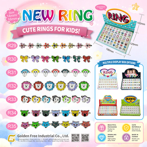 Cute Animal Shape High Quality Eco-friendly Alloy + Resin Rings <b>Mixed</b> Designs Glitter Kids Jewelry Findings <b>Box</b> Pack Made Taiwan - Product Image 2