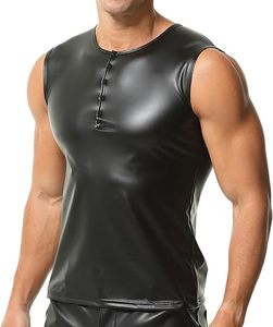 เสื้อกล้ามหนังเทียมสำหรับผู้ชายเสื้อกล้ามหนังเทียมสำหรับผู้ชายคอกลมใส่สบายไหล่กว้างหนังสิทธิบัตร - Product Image 1