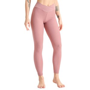 High Waist <b>Textured</b> Yoga <b>Leggings</b> Full Length Solid Pink Spandex Nylon Seamless Four-Way Stretch Pants - Product Image 1