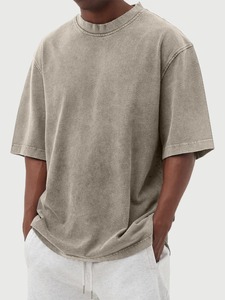 T-shirt pour homme, style streetwear classique surdimensionné, style personnalisé, coupe ample, 100% coton, délavage acide, bleu uni, mode estivale - Product Image 2