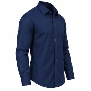 Chemise habillée unie à manches longues pour homme, col montant, 100 % coton tricoté, infroissable, boutons en corne, décontractée, respirante, écologique, ODM - Product Image 5