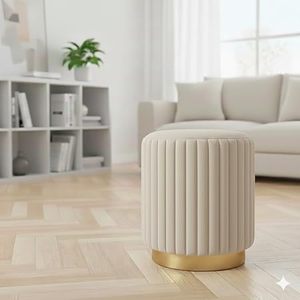 Customised Nordic Round Wood Base Velvet Upholstery Modern Soft Multi-Purpose <b>Stool</b> for Bedroom Living Room & Apartment Use - Product Image 1