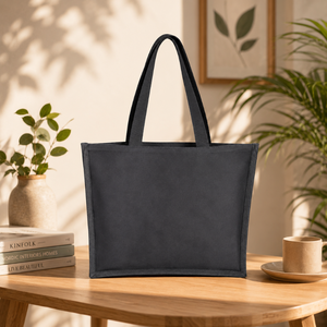 Reusable Black Jute Grocery Tote | Cotton Webbing Handle Eco Friendly Shopping Bag Promotional Gift Wholesale Supplier Custom - Product Image 2