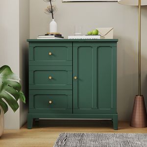 Credenza Moderna in Stile Fattoria con 3 Cassetti e 1 Anta, Ampio Spazio di Archiviazione, Ripiano Regolabile per Soggiorno - Product Image 1
