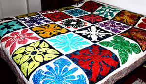 Magnifique couette artisanale multicolore en coton 100% avec motifs de petits blocs et de fleurs, idéale pour la décoration de la literie à la maison - Product Image 1