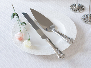 Juego de 2 piezas de espátula y cuchillo para pastel Winko Anastasia, ecológico, color bronce blanco con 36 cristales transparentes, hecho en China (A-037-0030K-990) - Product Image 3