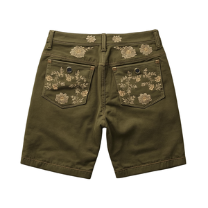 Pantalones Cortos de Moda Premium Bordados en Verde Oliva para Hombre, Personalizados OEM ODM - Product Image 1
