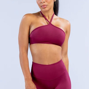 Gym Wholesale <b>Halter</b> <b>Neck</b> <b>Bra</b> Women High Quality Solid Color Body Fit Tight Yoga Activewear Adults <b>Bra</b> Stretchable Spandex - Product Image 1