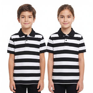 T-shirt polo rayé tendance pour enfants, hauts décontractés unisexes, vêtements tricotés à manches courtes bicolores, fournisseur en gros - Product Image 4