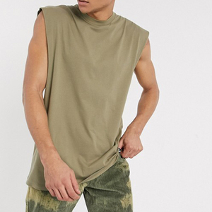 เสื้อกล้ามถักคอวีสีเขียวมะกอกสำหรับผู้ชาย เสื้อกล้ามลำลองสีพื้นแบบไม่มีแขน - Product Image 1