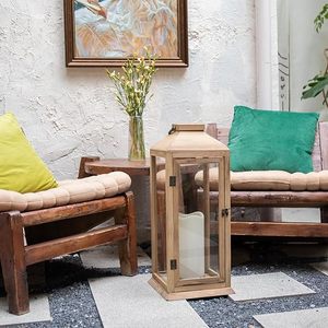 <b>Set</b> of 2 Natural Wood <b>Lantern</b> Candle Holders Decorative Hanging <b>Lanterns</b> Farmhouse Table Centerpiece Home Decor - Product Image 6