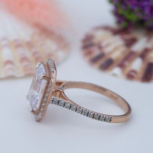 Emerald Cut Moissanite 14K Gold Plated Prong Setting 925 Sterling <b>Silver</b> for Certified Wedding Engagement <b>Solitaire</b> Bridal <b>Ring</b> - Product Image 2