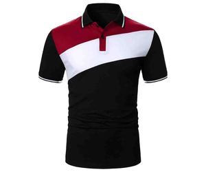 Men's Color <b>Blocked</b> Polo Shirt Short Sleeve Polyester Cotton T Shirt Breathable Soft Casual Shirt with Custom <b>Rubber</b> Logo - Product Image 5