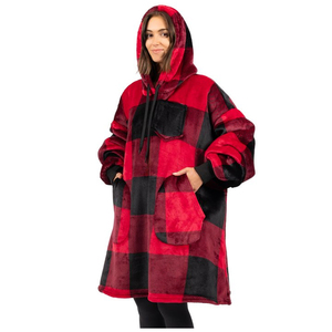 Oversized Soft Cotton Blend Hooded Sweatshirt Solid Fleece Lined <b>Wearable</b> <b>Blanket</b> Regular Sleeve Women Winter Casual Pullover - Product Image 5