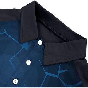 Men's Blue Geometric Print Short Sleeve Polo Shirt Quick Dry Knitted Sporty Casual <b>Top</b> - Product Image 4