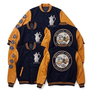 Wholesale Varsity <b>Jacket</b> Forest Green Wool Body <b>Cream</b> Leather Sleeve Age of Bronze Foundry Tradition Oxhide Ingot Letterman Coat - Product Image 2