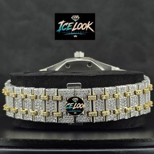 Reloj Mecánico de Acero Inoxidable con Aspecto de Hielo, Analógico, con Brazalete de Dos Tonos, Esfera con Incrustaciones de Diamantes, Estilo Joyería en Tono Dorado y Plateado - Product Image 2