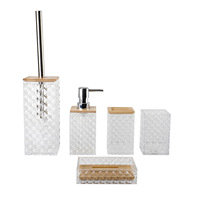 Juego de Accesorios de Baño Hotel Blue, Diseño Bohemio de Plástico, Dispensador de Jabón, Portacepillos de Dientes, Jabonera, Vaso, Organizador de Encimera
