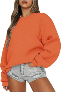 Hot Selling <b>Orange</b> <b>Hoodies</b> Streetwear Women's Pullover Custom Embroidery Sweatshirt Casual Long Sleeve Graphic Crew Neck Factory - Product Image 5