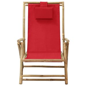 Red Bamboo and Fabric <b>Reclining</b> <b>Garden</b> <b>Chair</b> Relaxing Outdoor Seating - Product Image 2