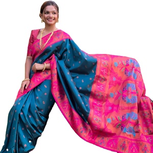 Nueva colección de blusa de seda Pethani suave Sari con tejido intrincado Zari y diseño rico Pallu ropa india y pakistaní - Product Image 1