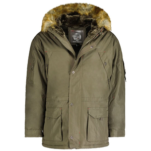 Men's Olive Green Hooded Safari <b>Jacket</b> With Mink Fur Lining Windproof Canvas Workwear Style Winter <b>Parka</b> Regular Fit - Product Image 1