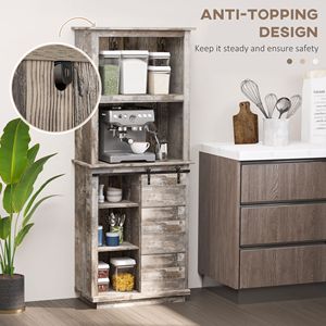 Buffet de cuisine rustique autoportant avec porte coulissante style grange et étagères réglables (64,5 po) - Product Image 6