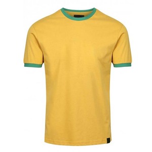 T-shirts pour hommes de couleur jaune avec bordure verte, manches courtes, vente en gros, best-seller - Product Image 1