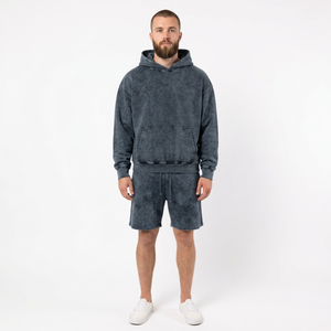 Custom <b>Men's</b> <b>Hoodie</b> <b>And</b> <b>Shorts</b> <b>Set</b> Cotton Fleece Two Piece Fashion Outfit With Screen Print Graphic Elastic Waist - Product Image 2