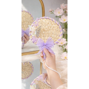 Abanico de mano para boda, de bambú y ratán, colorido, con lazo y decoración de perlas, venta al por mayor de fábrica de Vietnam, suministro personalizado - Product Image 1