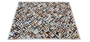 Tapis en cuir véritable fait main en patchwork de cuir de vache brun et blanc, poils naturels, tapis de luxe pour la décoration intérieure - Product Image 6