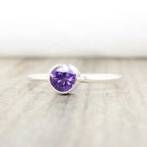 Sterling Silver Amethyst <b>Stacking</b> Ring February Birthstone Minimalist Women Ring Handmade Wholesale Supplier - Product Image 2